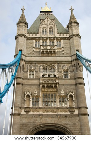 One of the towers of Tower Bridge, London, England