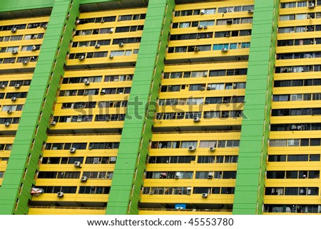 A colourful apartment building in Singapore. Over 90% of Singapore\'s population live in apartment buildings.