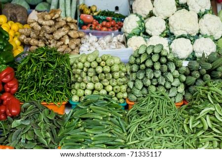 Freshly picked vegetables at an open-air market in Dubai, United Arab Emirates