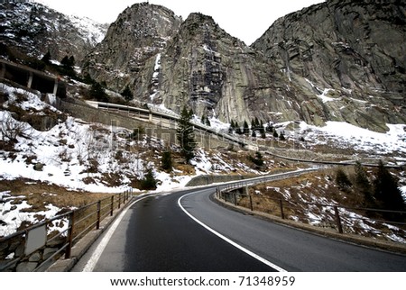 The steep mountain pass between Andermatt and Goschenen, Switzerland