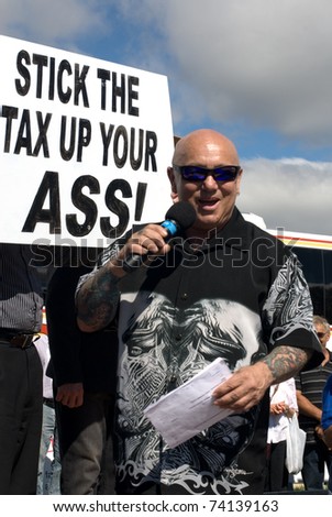 CANBERRA, AUSTRALIA - MARCH 23 : Australian rock singer, Angry Anderson, compere of the \'No Carbon Tax\' rally, which was held in front of Parliament House on March 23, 2011, Canberra, Australia.