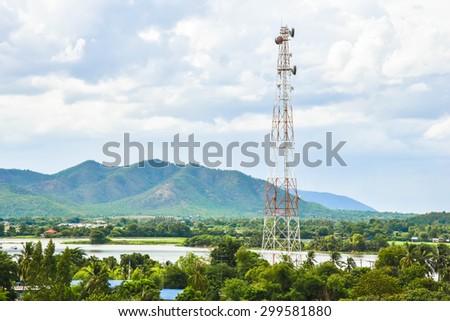 Cellular tower and mountain background.