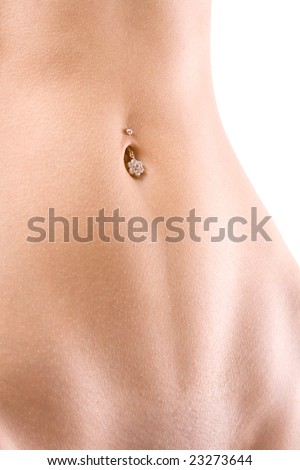 stock photo : sexy stomach with piercing on a white background