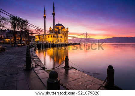 amazing sunrise at ortakoy mosque in istanbul, turkey