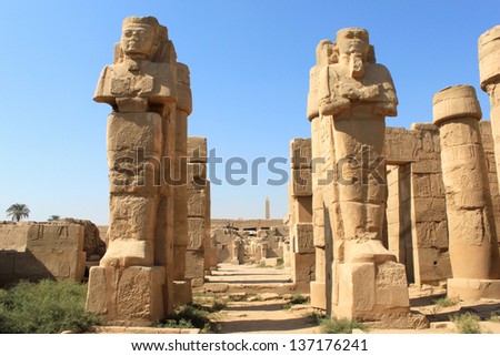 Statues in Karnak Temple, Egypt. Karnark is the biggest temple in Luxor city, Egypt
