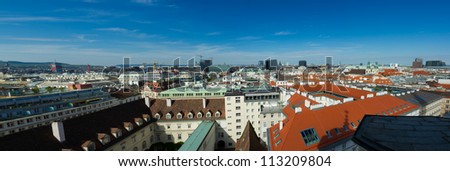 High resolution panorama of Vienna from Stephansdom - cityscape of Austrian capital city.