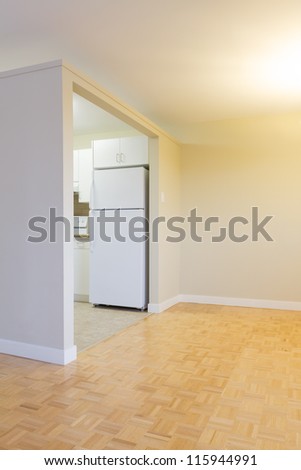 Empty Living Room with kitchen  in a new apartment