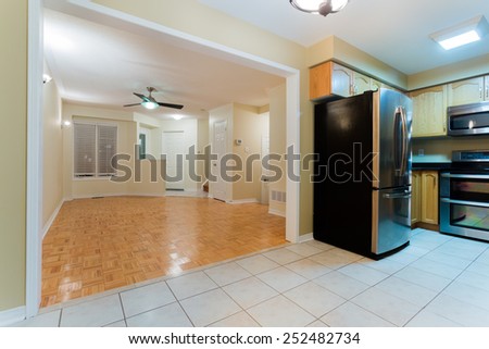 Empty living room and  kitchen interior design