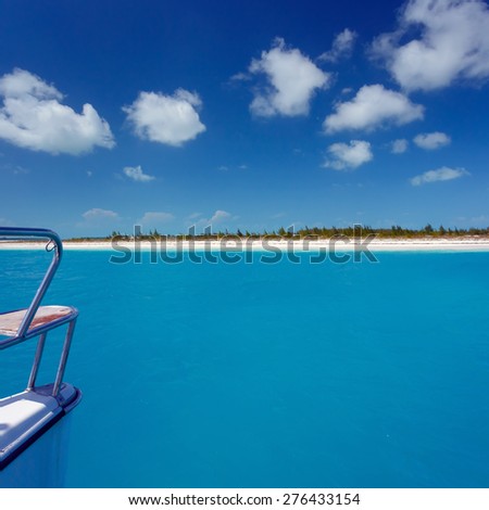 Caribbean sea travel on catamaran. Cayo Largo island