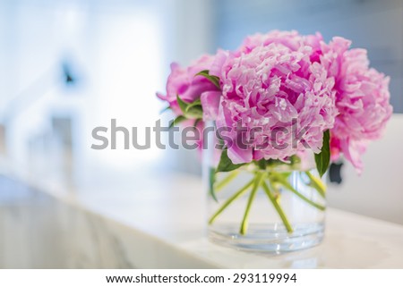 Interiors of a office medical reception with beautiful pink flowers in vase