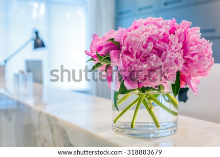 Reception Interior with beautiful pink flowers in vase