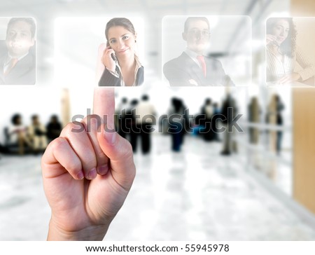 Human Resources concept / hand choosing employees options