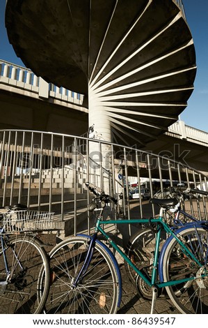 Abstract architecture and parked bicycles