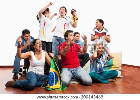 Group of friends celebrating football / soccer match