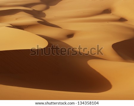 Moving dunes of sand on Sahara desert
