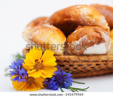 Pies with meat. Homemade cookies on a white background. Ukrainian cuisine.