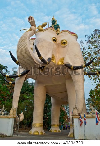 Indra, the Hindu god riding three headed elephant