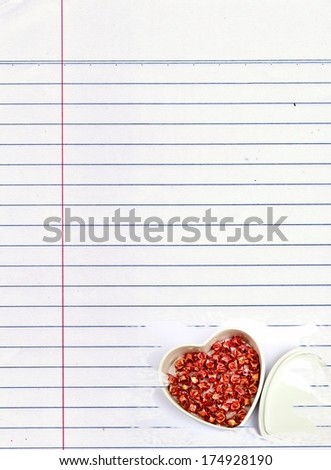 old notepad paper with heart for text, love, concept and memo