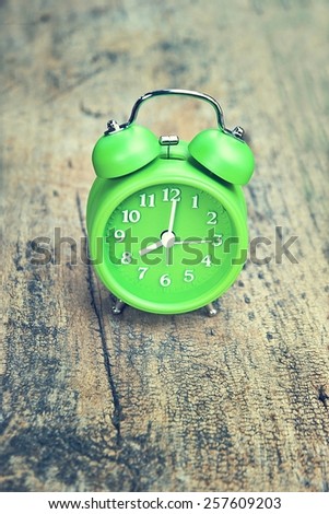 Old fashioned alarm clock.(vintage color tone)