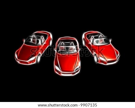 render of a three red cars from above
