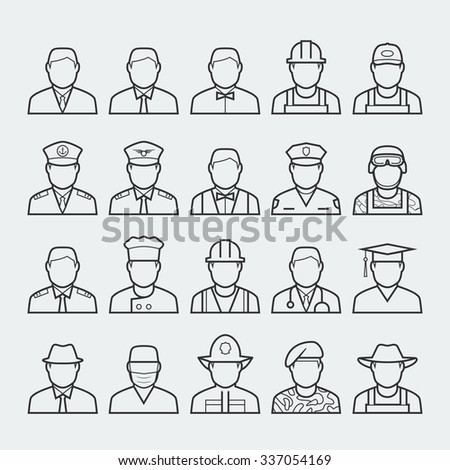 People professions and occupations icon set in thin line style #1