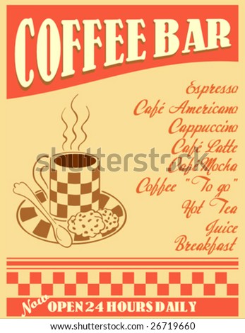 Logo Design Vintage on Retro Design   Coffee Bar Poster Stock Vector 26719660   Shutterstock