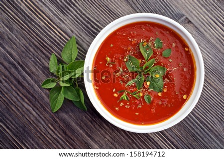 Homemade, fresh  tomato sauce in the white bowl