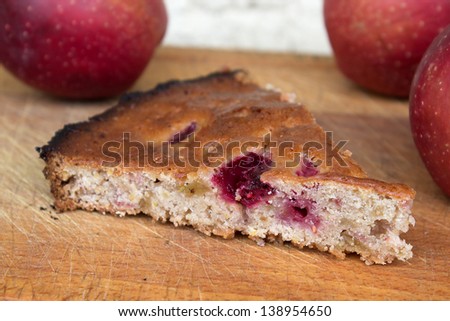 Strawberry apple pie based on wooden background