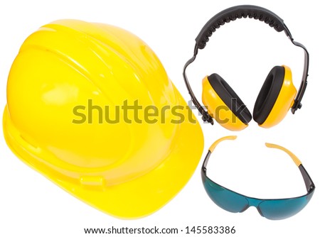 Hearing protection ear muffs, helmet and eyewear, with clipping paths