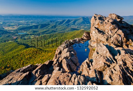 View of the Shenandoah Valley and Blue Ridge Mountains from Little Stony Man Cliffs, Shenandoah National Park, Virginia