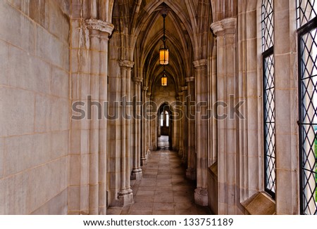 Hallway in the Washington National Cathedral, Washington, DC.