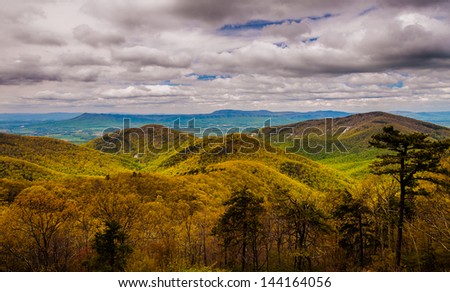 Early spring view of the Blue Ridge Mountains and Shenandoah Valley from Skyline Drive in Shenandoah National Park, Virginia.