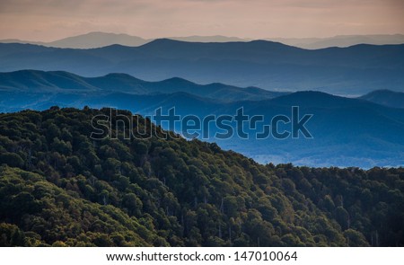 Layers of ridges of the Blue Ridge Mountains, seen from Stony Man Mountain, Shenandoah National Park, Virginia.