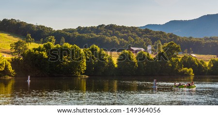 Farms and hills along the Shenandoah River, in the Shenandoah Valley, Virginia.