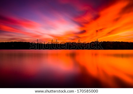 Long exposure at sunset, at Long Arm Reservoir, near Hanover, Pennsylvania.