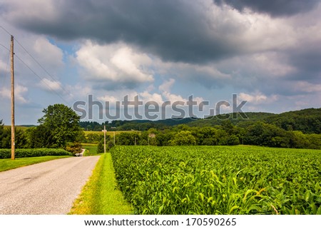 Farm fields and country road in rural York County, Pennsylvania.