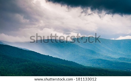 Spring storm clouds over the Blue Ridge Mountains, seen from Skyline Drive in Shenandoah National Park, Virginia.