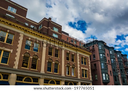 Shops and buildings in Back Bay, Boston, Massachusetts.