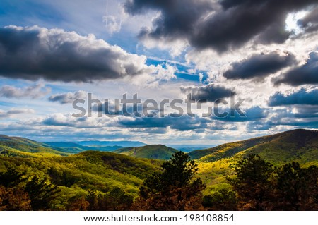 Dramatic sky over the Blue Ridge Mountains in Shenandoah National Park, Virginia.