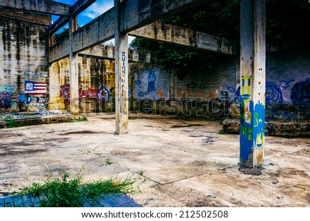 Graffiti on the ruins of an old building in Glen Rock, Pennsylvania.