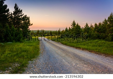 Forest Road 75 at sunset, in Dolly Sods Wilderness, Monongahela National Forest, West Virginia.