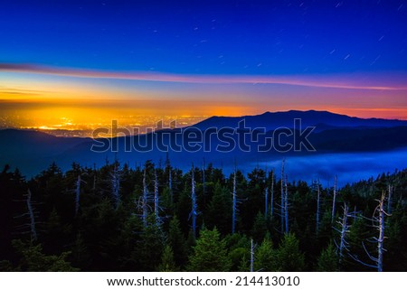 View from Clingman\'s Dome Observation Tower at night, in Great Smoky Mountains National Park, Tennessee.
