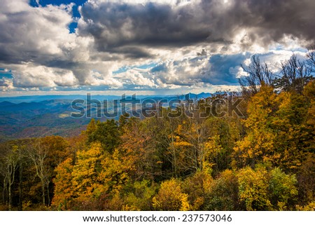 View of autumn color from the Blue Ridge Parkway, near Blowing Rock, North Carolina.