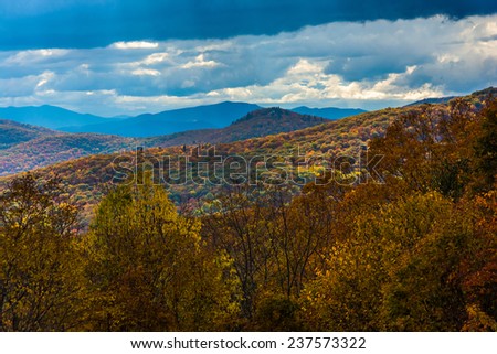 View of autumn color from the Blue Ridge Parkway, near Blowing Rock, North Carolina.