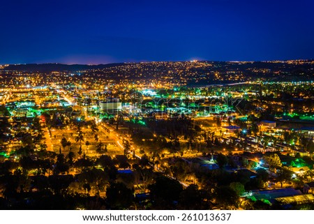 Night view of the city of Riverside, from Mount Rubidoux Park, in Riverside, California.