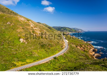 View of the Pacific Coast Highway and Pacific Ocean at Garrapata State Park, California.