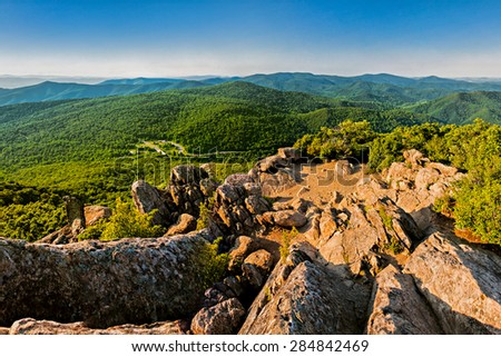 Evening view of the Blue Ridge Mountains from Mary\'s Rock, along the Appalachian Trail in Shenandoah National Park, Virginia.