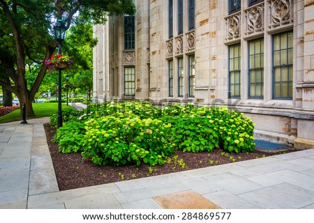 Gardens outside the Cathedral of Learning, at the University of Pittsburgh, in Pittsburgh, Pennsylvania.