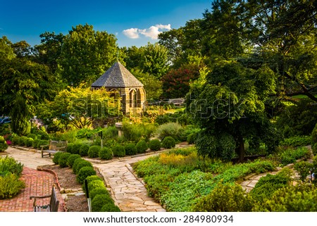 View of the Bishop\'s Garden at the Washington National Cathedral in Washington, DC.
