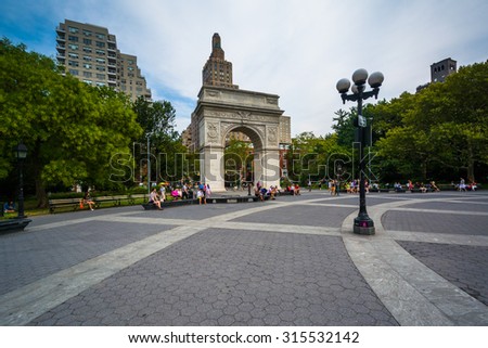 The Washington Arch in Washington Square Park, Greenwich Village, Manhattan, New York.